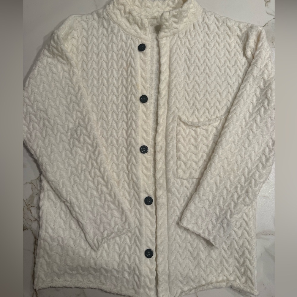 Boutique Ivory Textured Cable Knit Open Cardigan | Size M